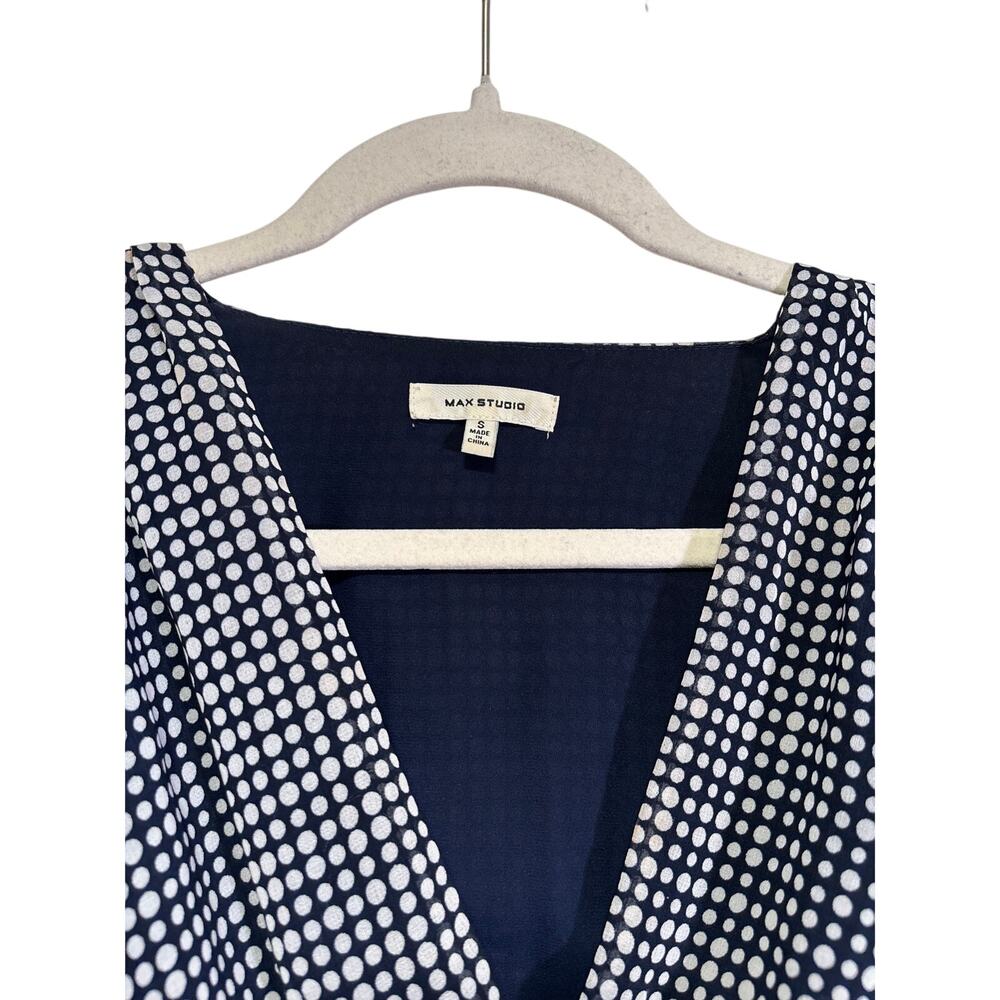 Max Studio Blue White Polka Dot Midi Dress S - Picture 3 of 7